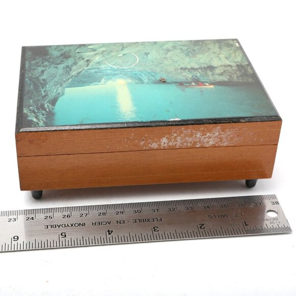 Vintage Mapsa Wooden Music Box Jewelry Trinket Container Capri Italy Grotto - Picture 11 of 12